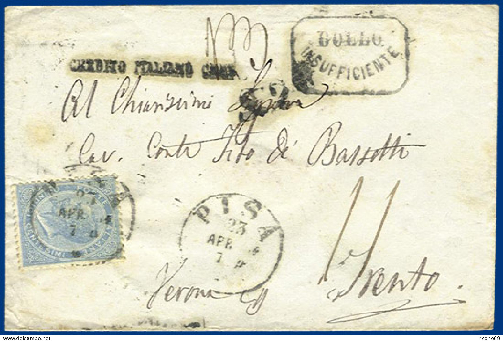 Italien 1864, Unzureichend Frankierter Brief V. Pisa Nach Österreich. #S618 - Zonder Classificatie