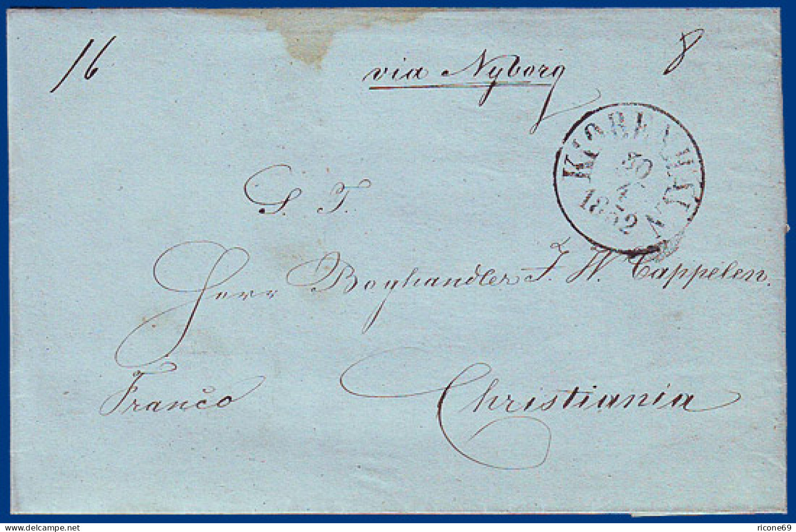 Denmark 1852, Prepaid Letter To Norway "via Nyborg". #S426 - Other & Unclassified