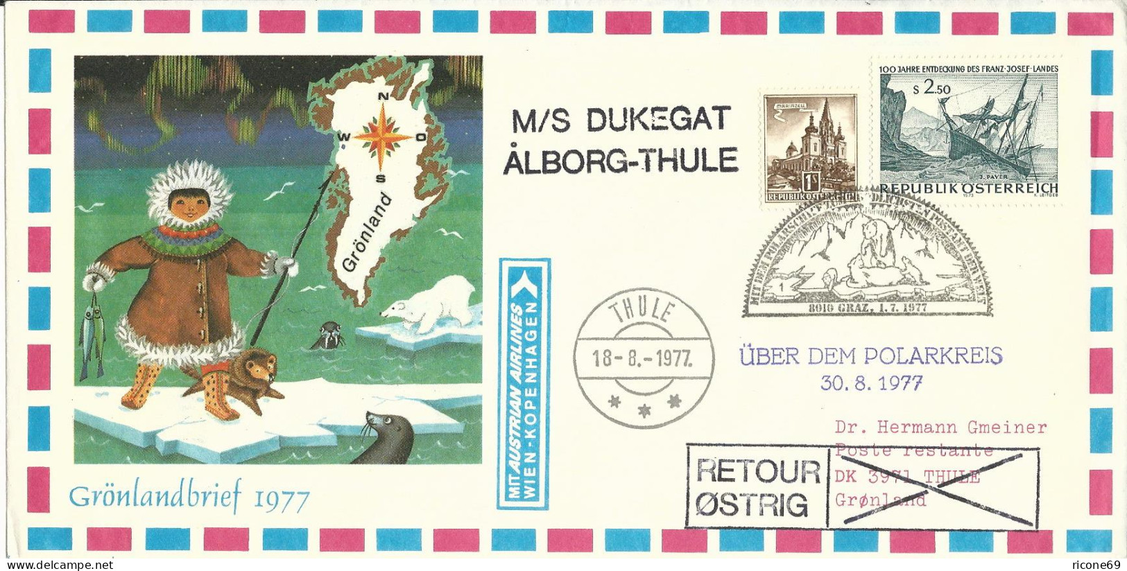 Österreich Grönland 1977, Polar Arktis Schiffspost Brief M. Graz Eisbär Stempel. - Sonstige & Ohne Zuordnung