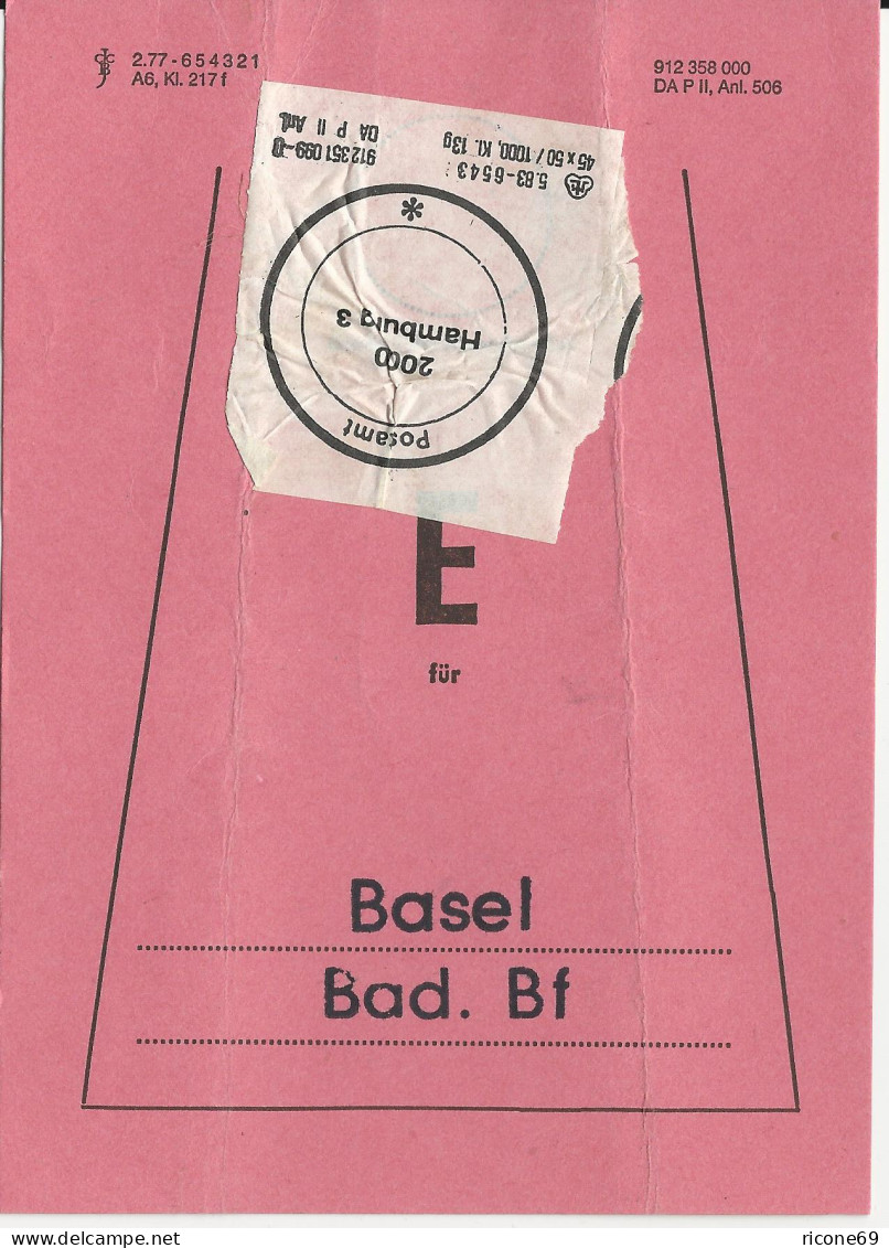 BRD 1986, Bief Bund Fahne M. PA Siegel V. Hamburg I.d. Schweiz. Bahnpost. - Covers & Documents