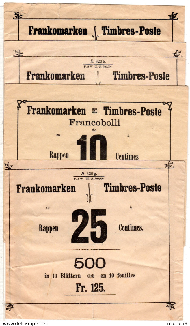 Schweiz 1907/10, 4 Original Post-Versandumschläge F. Marken Zu 2, 5, 10 U. 25 C. - Briefe U. Dokumente