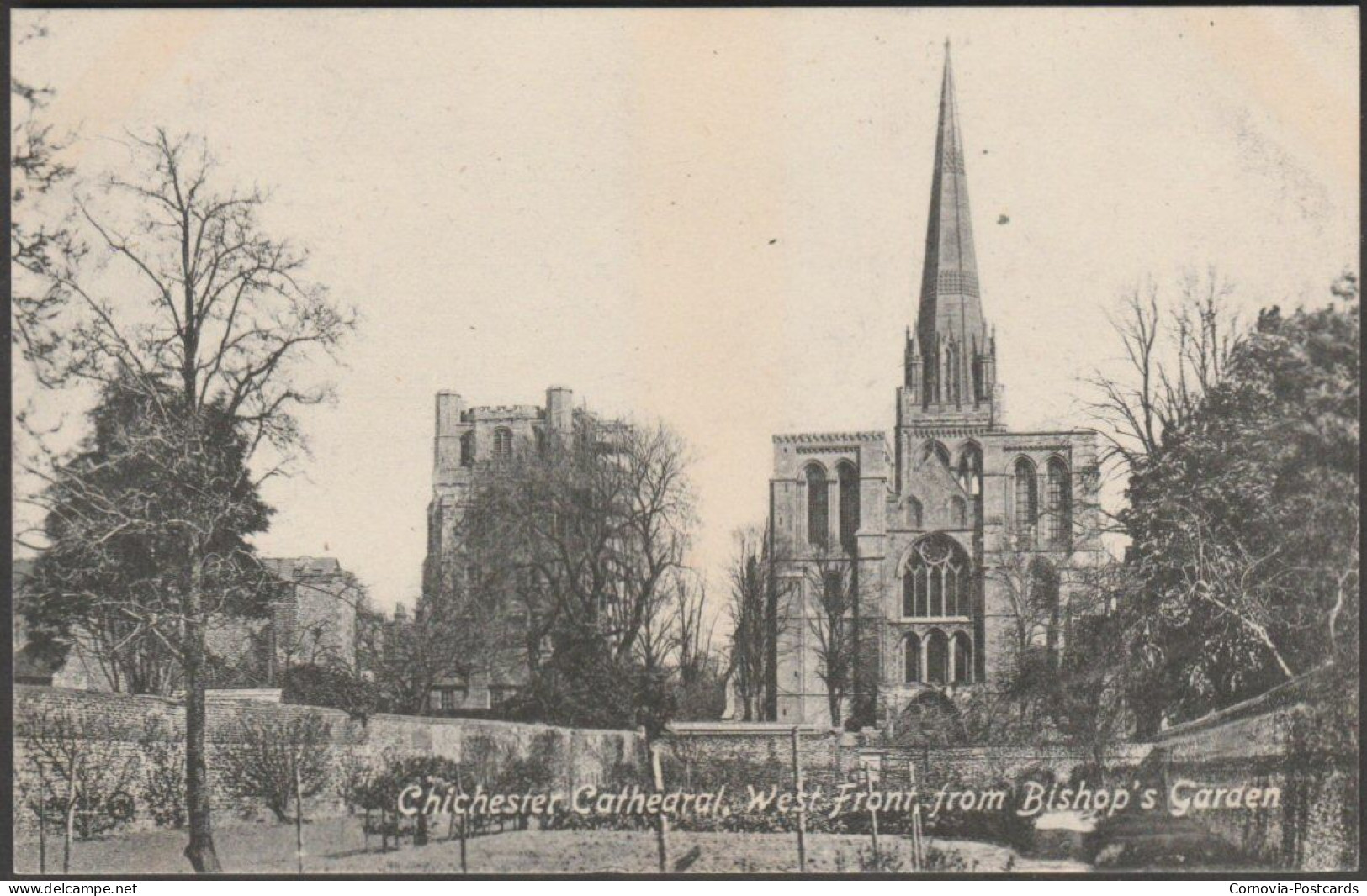 West Front, From Bishop's Garden, Chichester Cathedral, C.1920 - Valentine's Postcard - Chichester