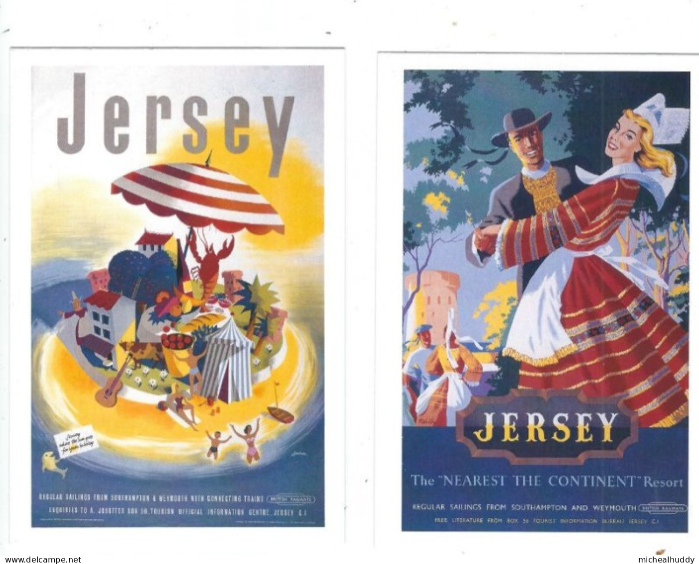 2 POSTCARDS UK RAIL POSTER ON POSTCARD    JERSEY - Matériel