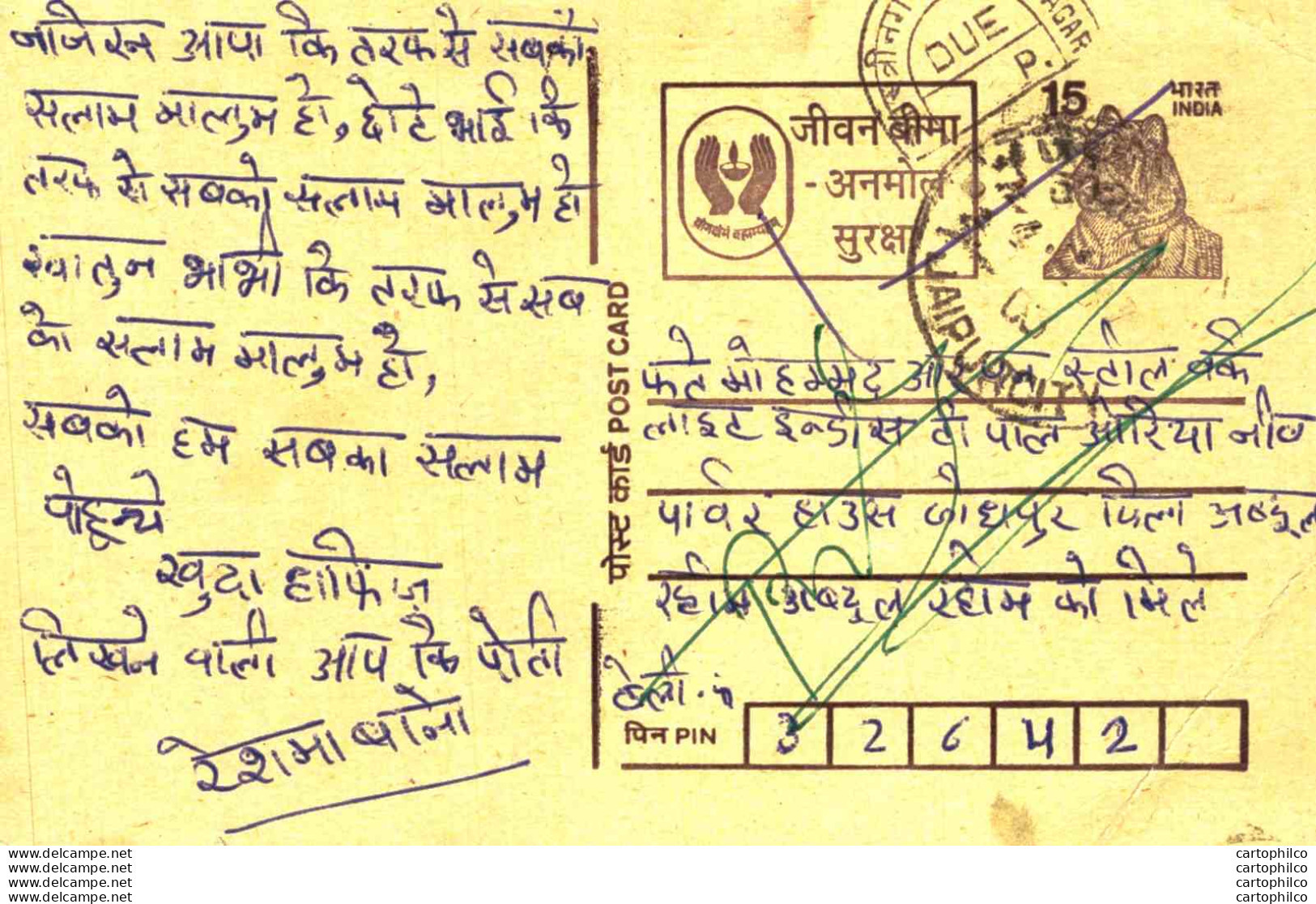 India Postal Stationery Tiger 15 Jaipur Cds - Postales