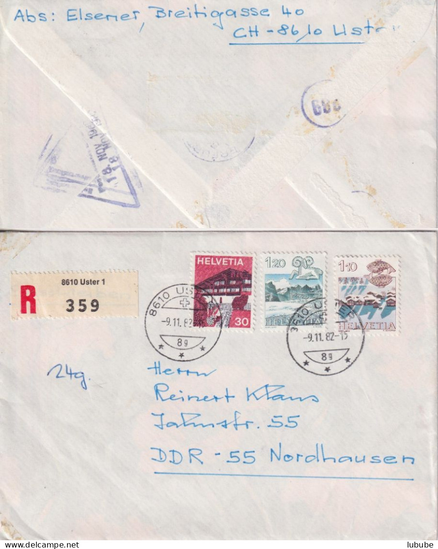 R Brief  Uster - Nordhausen DDR  (zensuriert)          1982 - Cartas & Documentos