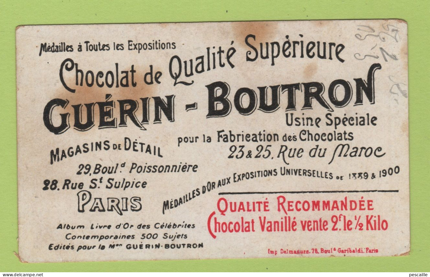 ANCIEN CHROMO CHOCOLAT GUERIN BOUTRON - COMTE DE BEAUREGARD ACADEMIE FRANCAISE N° 350 - PHOTO PIERRE PETIT - - Guérin-Boutron