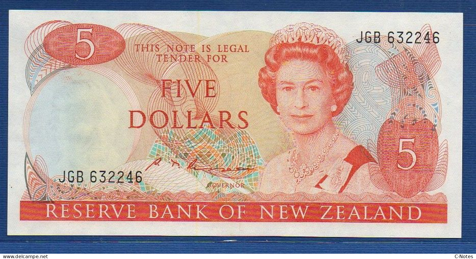 NEW ZEALAND  - P.171b – 5 Dollars ND (1981- 1992) XF (pressed), S/n JGB632246 - Neuseeland
