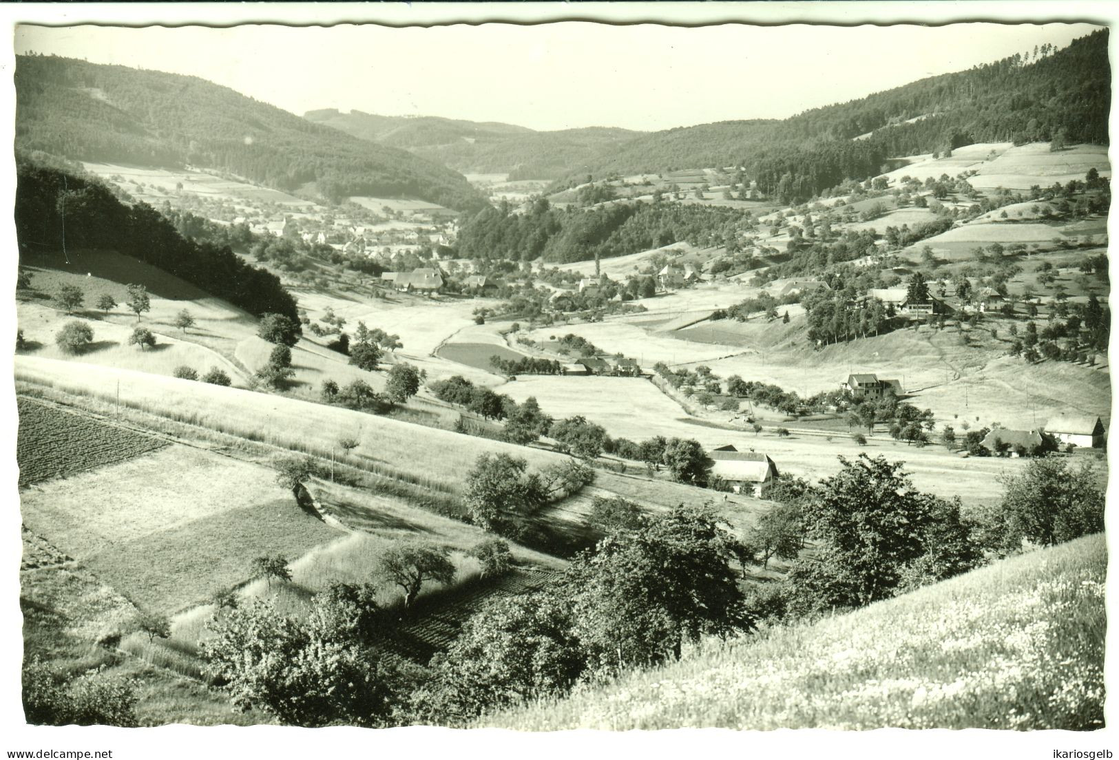 SCHUTTERTAL über LAHR 1957 LANDPOSTSTEMPEL Blau 10Pf-Heuß I Ansichtskarte Dörlinbach > Krefeld - Covers & Documents