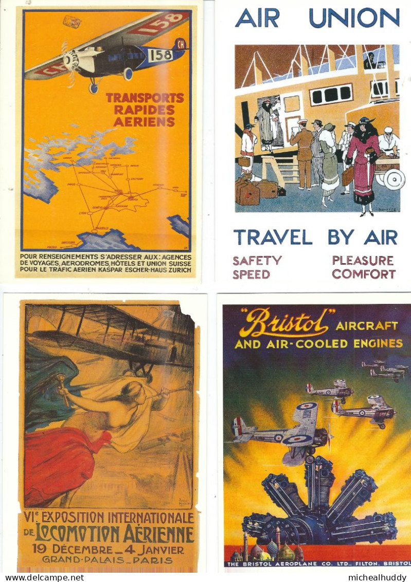 4 POSTCARDS AVIATION POSTERS ON POSTCARD - Colecciones Y Lotes