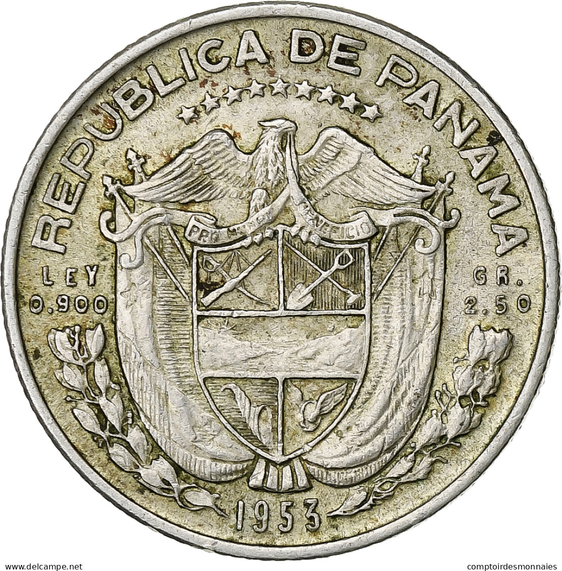 Panama, 1/10 Balboa, 1953, Argent, B+, KM:24 - Panamá