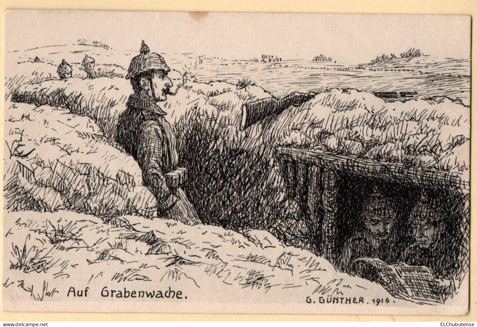 Cpa Illustration Soldat Allemand - La Garde à La Tranchée - Guerre 14-18 - Feldpost WW1 - Weltkrieg 1914-18