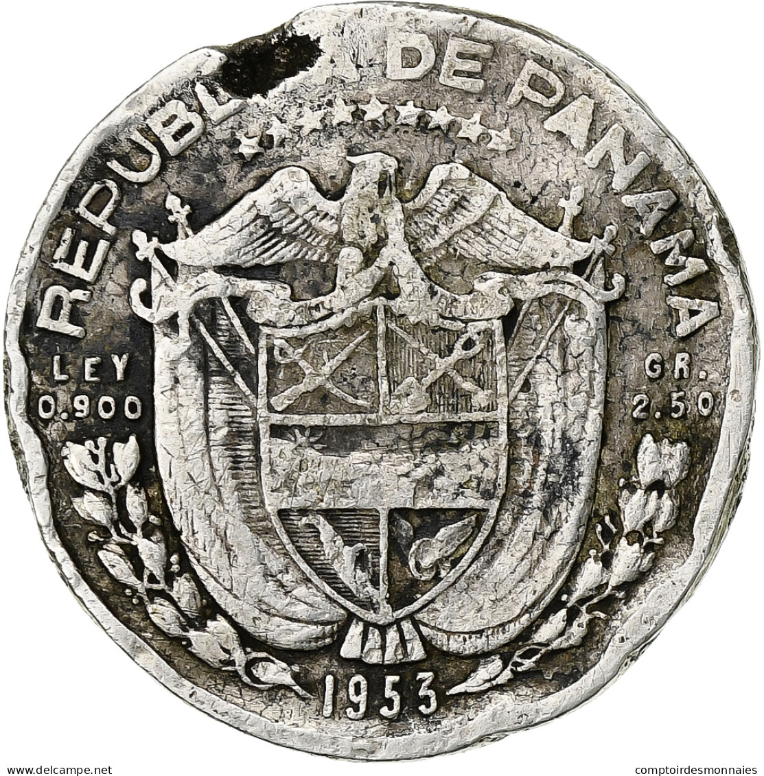 Panama, 1/10 Balboa, 1953, Argent, B, KM:24 - Panama