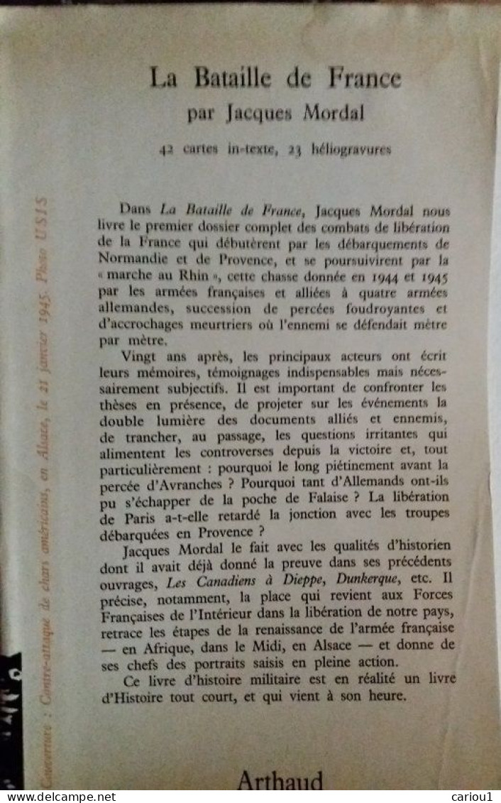 C1 Jacques MORDAL La BATAILLE DE FRANCE 1944 1945 Relie ILLUSTRE Epuise CARTES Port Inclus France - Francés