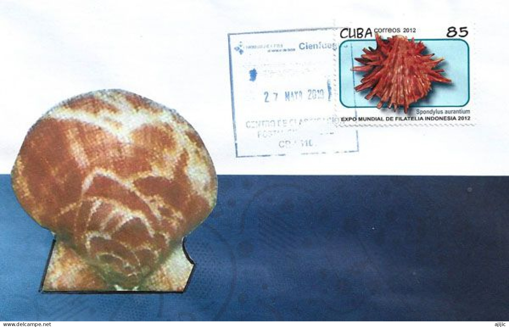 Timbre Coquillage : "Spondylus Aurantium"  Sur Lettre Cienfuegos (Cuba) - Conchas