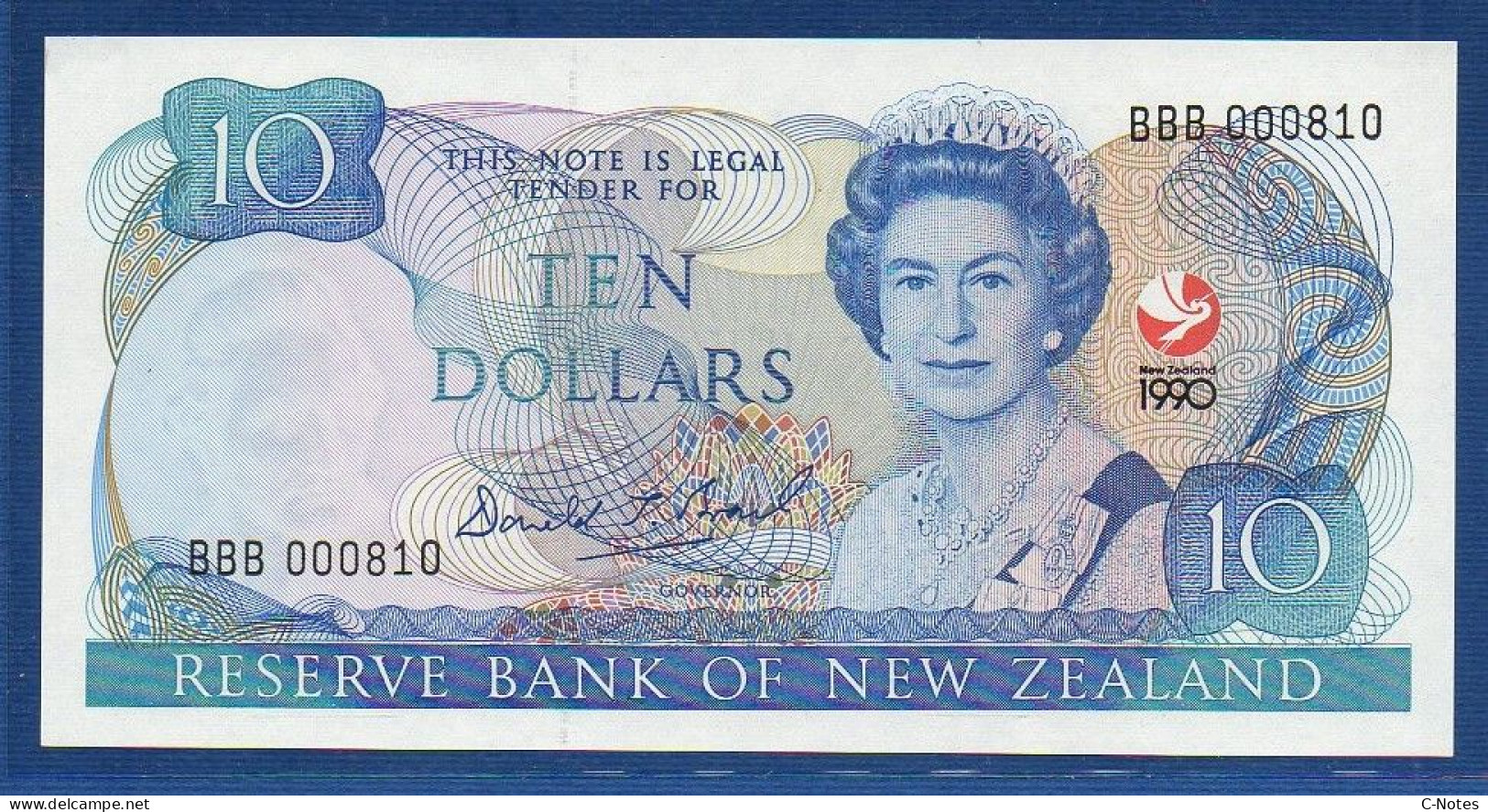 NEW ZEALAND  - P.176 – 10 Dollars 1990 UNC, S/n BBB 000810 LOW Serial - "150th A. Treaty Of Waitangi" Commemorative - Nueva Zelandía