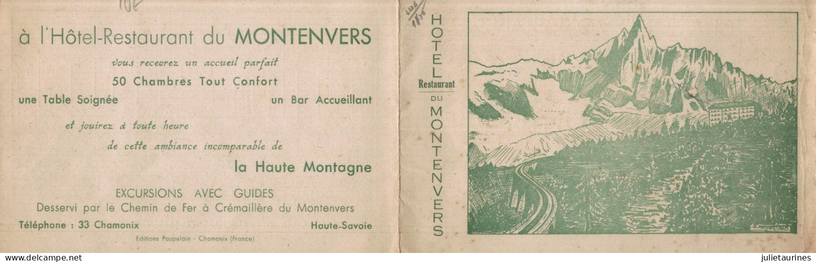 74 MONTENVERS FACICULE PUBLICITAIRE 2 VOLET HOTEL DU MONTENVERS CHAMONIX MONT BLANC  CPA BON ETAT - Autres & Non Classés