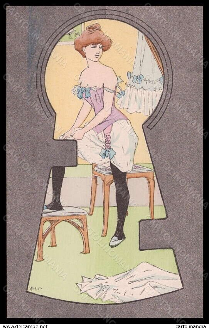 Artist Signed H. Morin Risque Lady Art Nouveau Keyhole Postcard VK5961 - Sonstige & Ohne Zuordnung