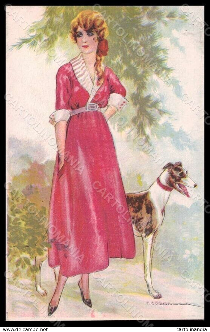 Artist Signed Corbella Fashion Glamour Lady Greyhound Dog Serie 237-1 Pc VK7143 - Sonstige & Ohne Zuordnung