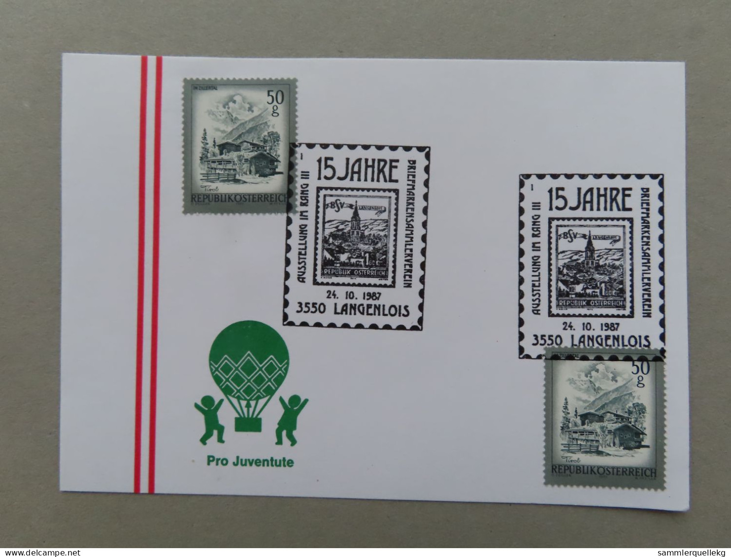 Österreich Pro Juventute - Mit Sonderstempel 24. 6. 1987 Langenlois, 15 Jahre Briefmarkensammlerverein (Nr.722) - Other & Unclassified