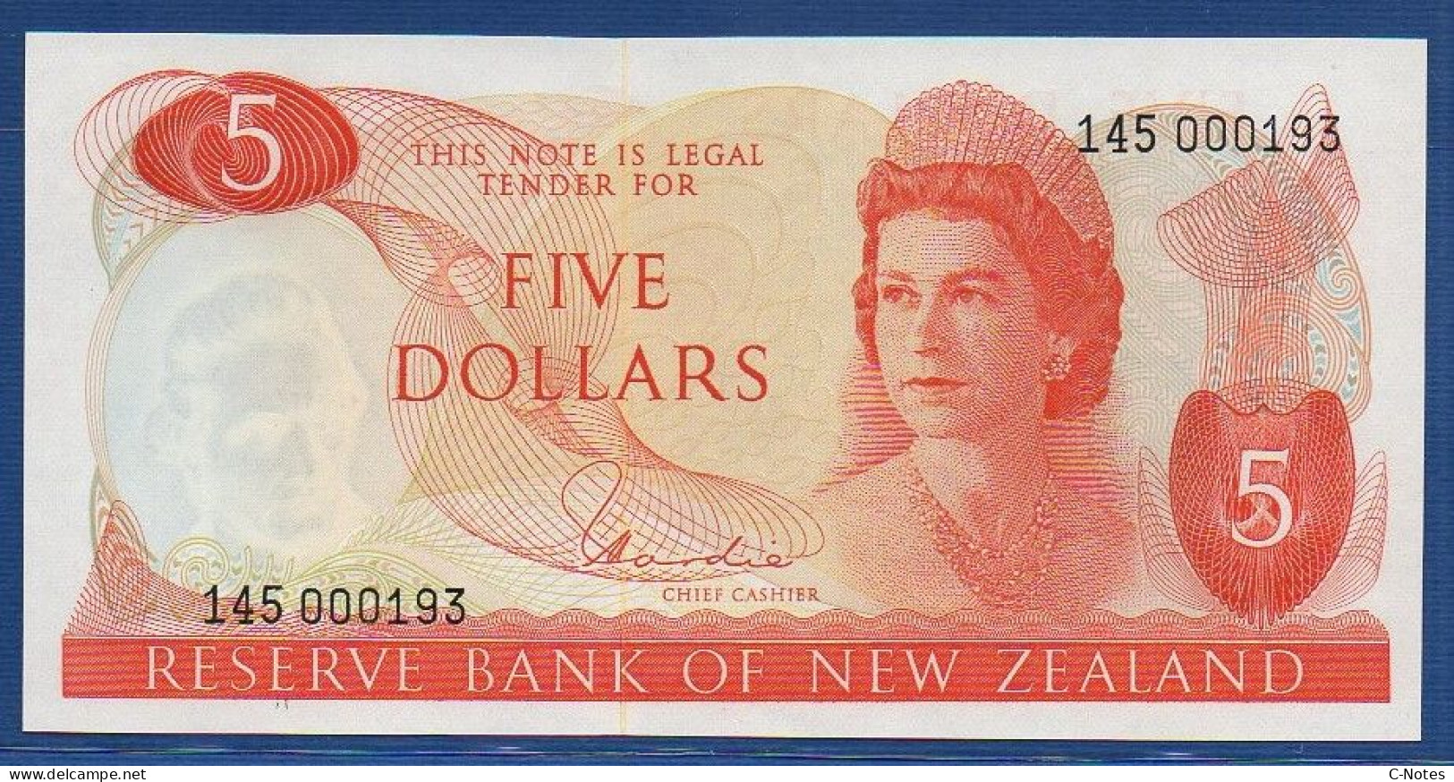 NEW ZEALAND  - P.165d – 5 Dollars ND (1967 - 1981) UNC, S/n 145 000193 - Neuseeland