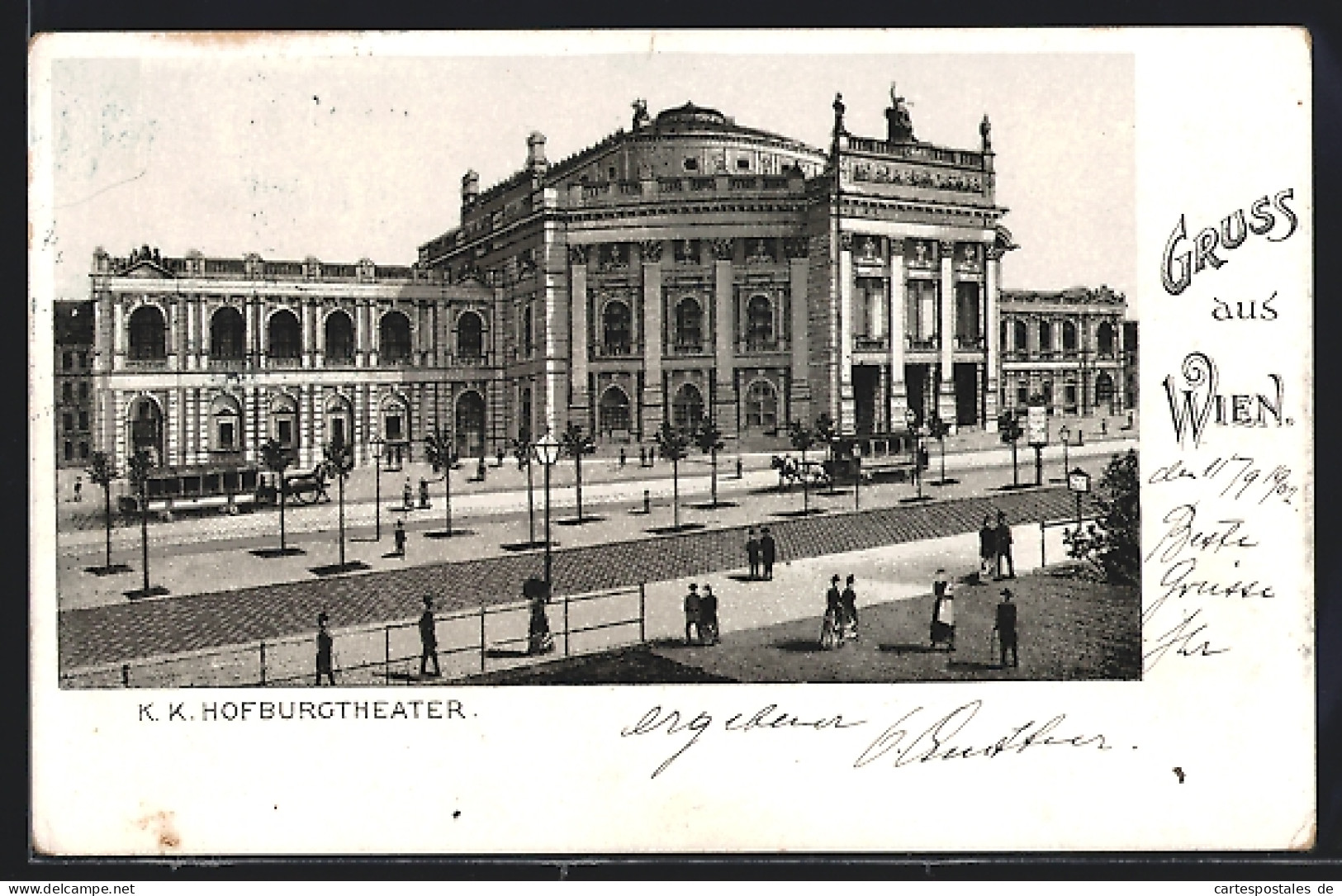 Lithographie Wien, K. K. Hofburgtheater, Davor Pferdebahnen  - Autres & Non Classés