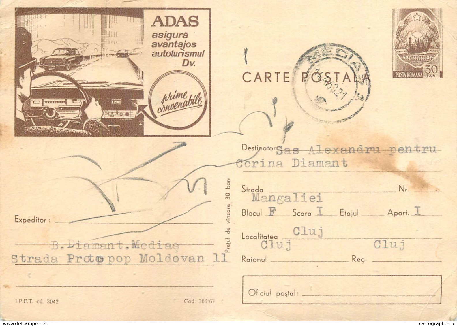 Postal Stationery Postcard Romania ADAS Insurance - Romania