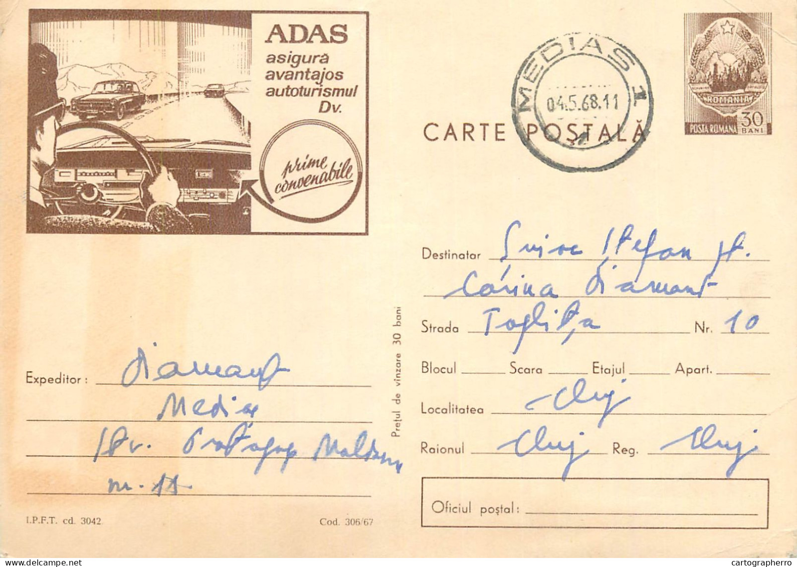 Postal Stationery Postcard Romania ADAS Insurance - Romania