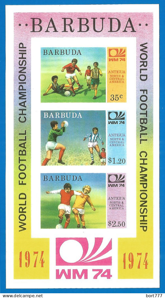 Barbuda 1974 Year , Mint Block (MNH**) Soccer Futball  Imperf. - Antigua Und Barbuda (1981-...)