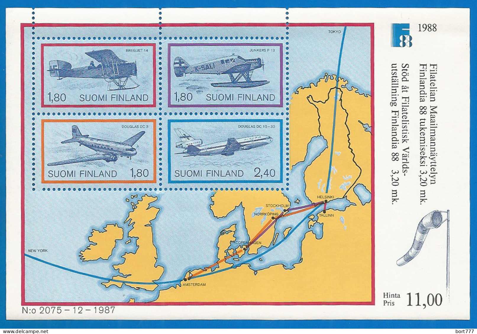 Finland 1988 Year., Block MNH (**) - Map Avio - Blokken & Velletjes