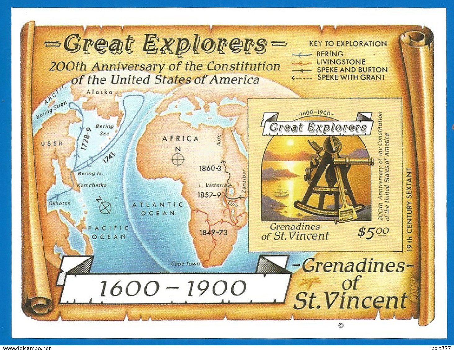 Grenadines Of Saint Vincent , 1988 Mint Block MNH (**) Imperf.  Map - St.Vincent Und Die Grenadinen