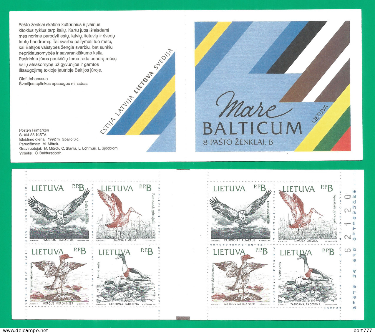 Lithuania 1992 Year Booklet Mint  MNH (**)  Birds - Lituanie