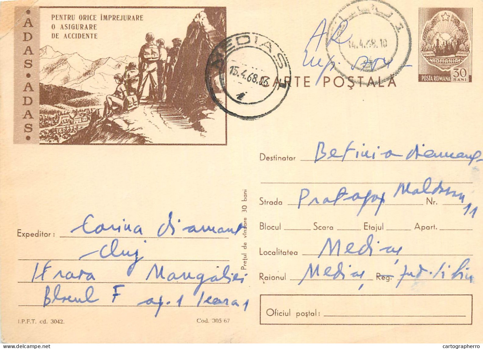 Postal Stationery Postcard Romania ADAS Asigurari - Roumanie