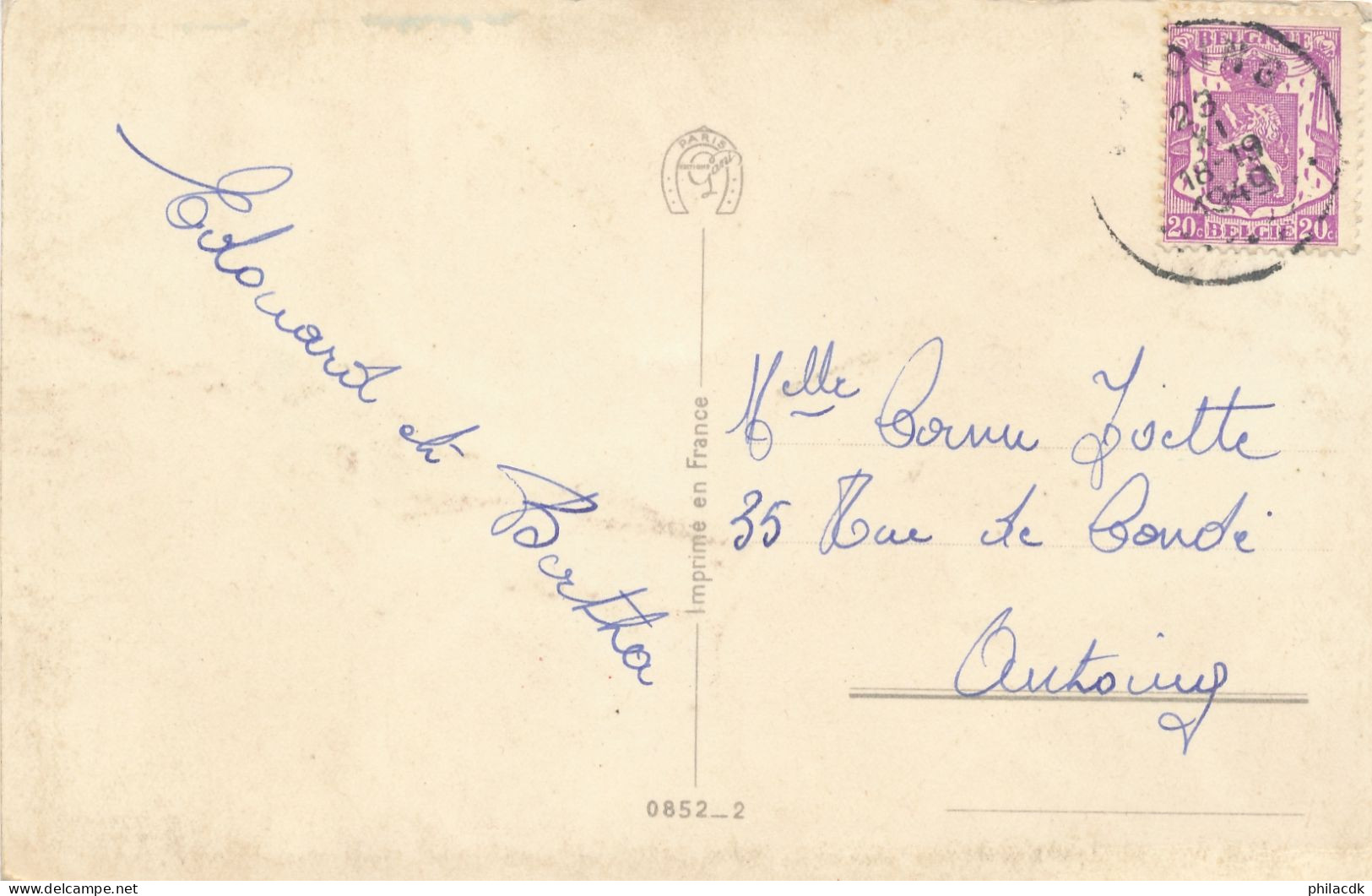 BELGIQUE - TIMBRE SUR CARTE OBLITEREE AVEC CAD DU 23 NOVEMBRE 1949 - Lettres & Documents