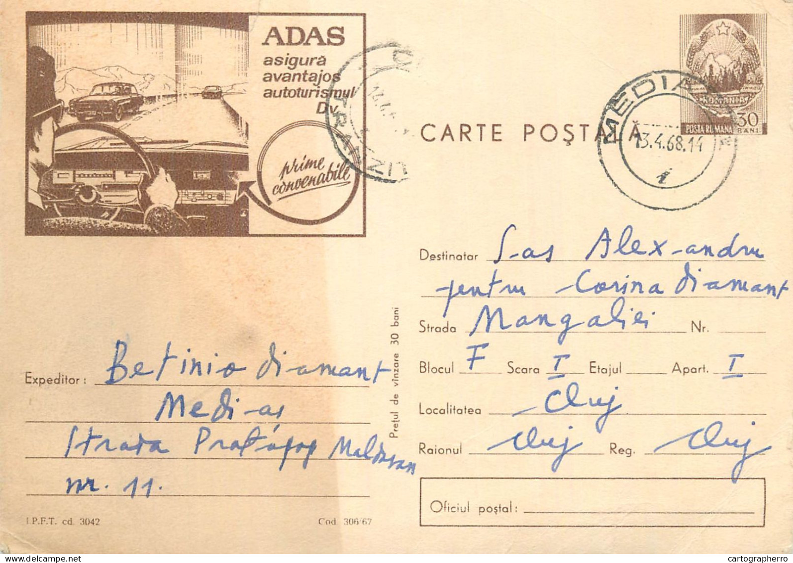 Postal Stationery Postcard Romania ADAS Asigurari - Roumanie