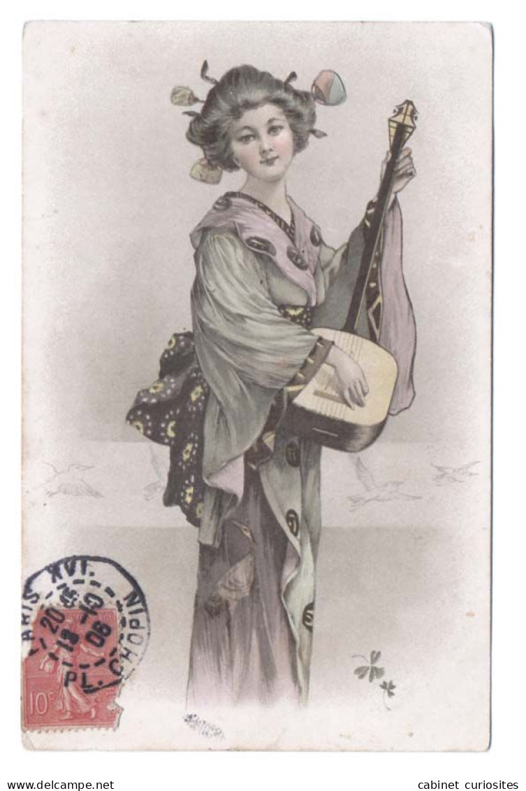 CPA De 1906 - Illustration D' Une GEISHA Avec Un Instrument De Musique - Mandoline - Très Jolie - Japon. - 1900-1949