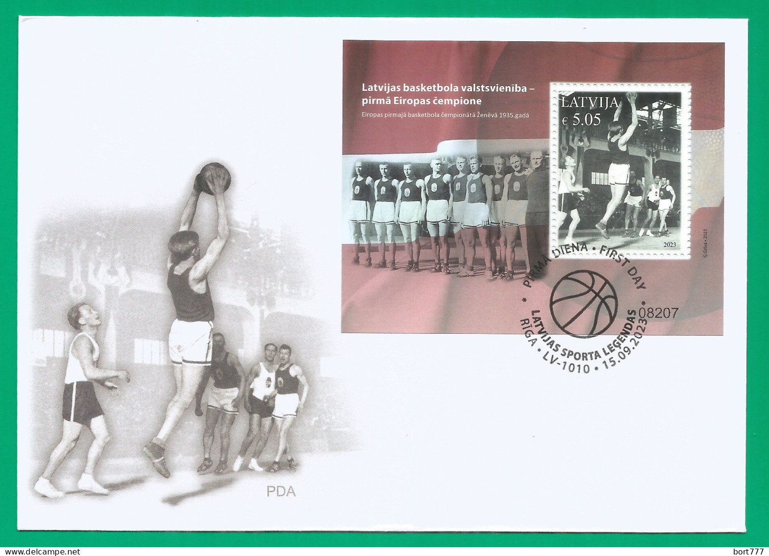 Latvia 2023 Basketball - Latvia - First Champion Of Europe 1935 (FDC Perf) - Letland