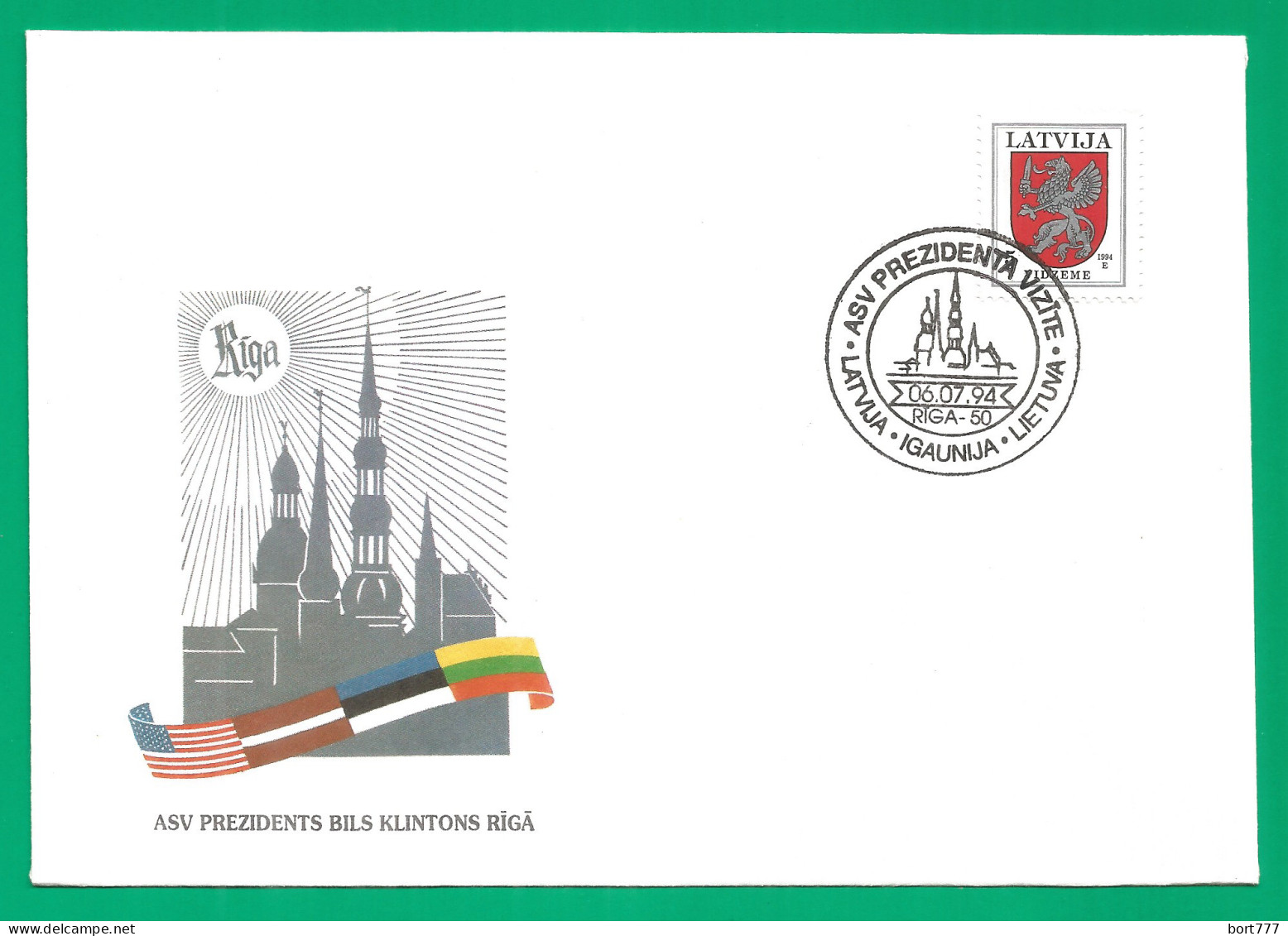 Latvia Cover 1994 Year -  First Day - Usa President Visit - Lettland