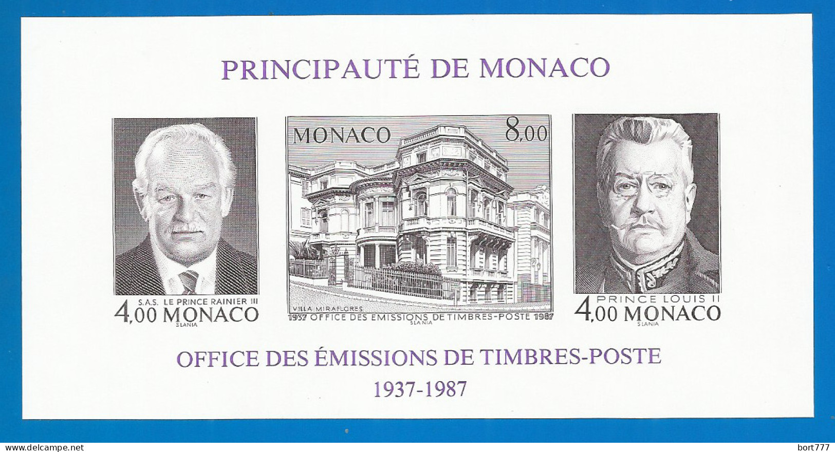 Monaco 1987 Year., Special S/S Block Mint Imperf. - Blocks & Kleinbögen