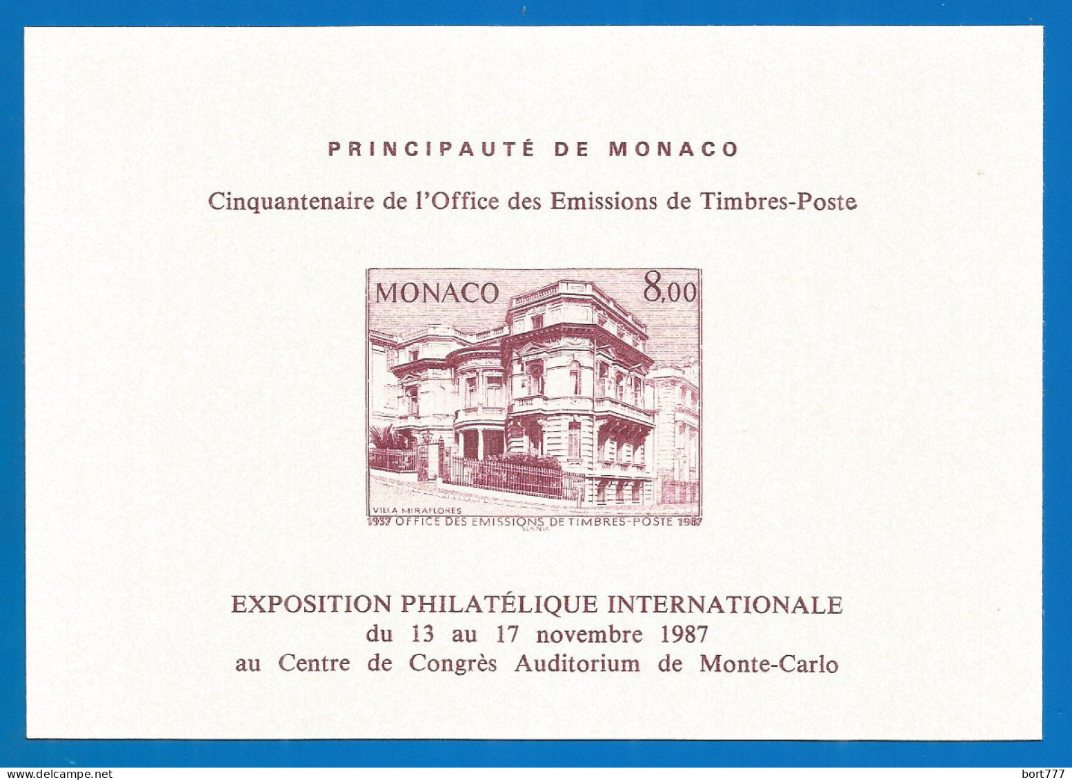 Monaco 1987 Year., Special S/S Block Mint  - Blocks & Kleinbögen