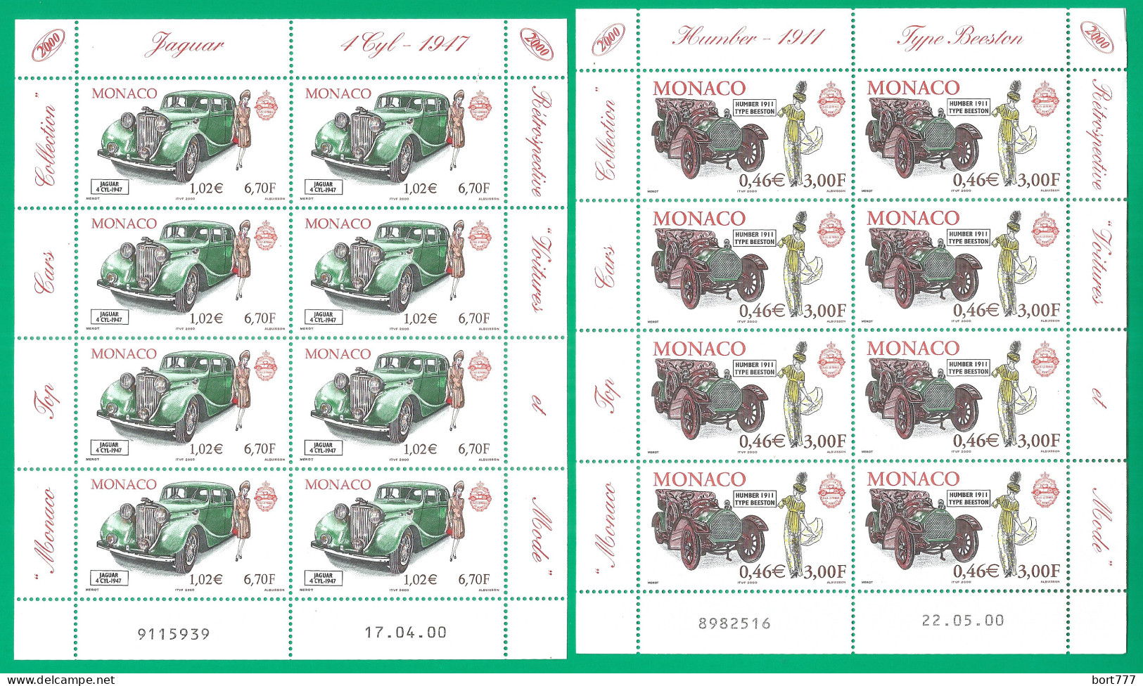 Monaco 2000 Year., 4 S/S Blocks Mint MNH (**) Cars - Blocchi