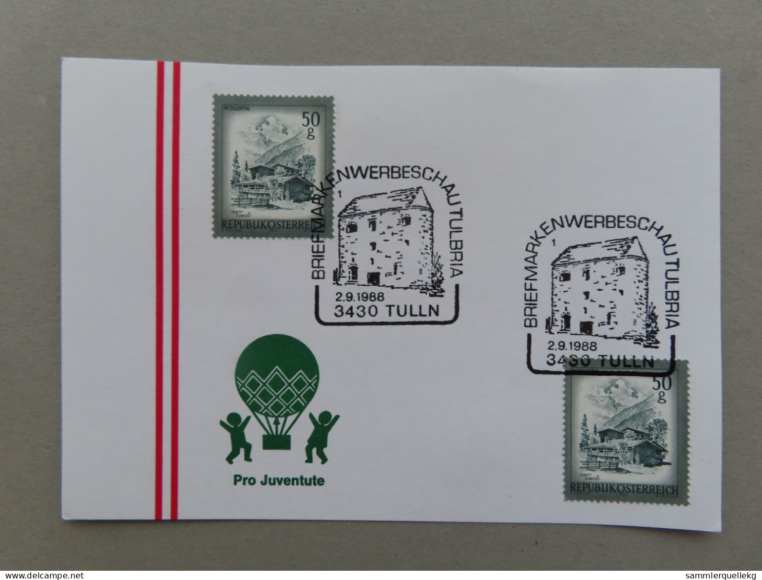 Österreich Pro Juventute - Mit Sonderstempel 2. 9. 1988 Tulln, Briefmarkenwerbeschau TULBRIA (Nr.728) - Autres & Non Classés