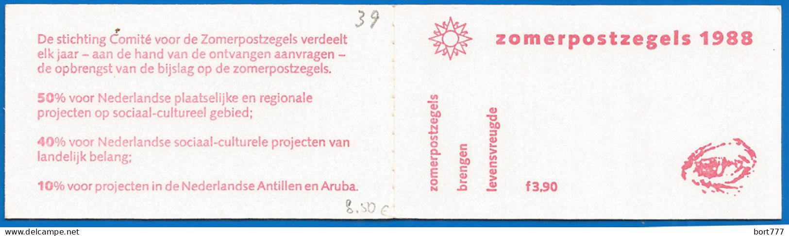 NETHERLANDS 1988 Booklet PB 38 - Mint MNH (**) - Postzegelboekjes En Roltandingzegels