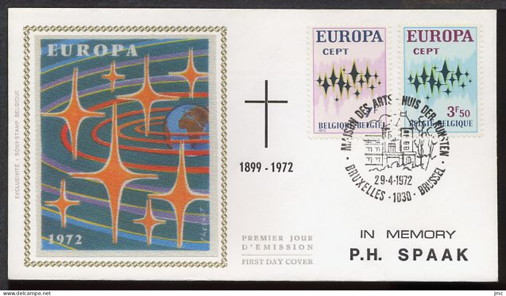 FDC SOIE / ZIJDE 1623/4 - 29/04/1972 - Europa 72 - In Memory Spaak (1 Pli, Oblitération 1030 Bruxelles) - 1971-1980