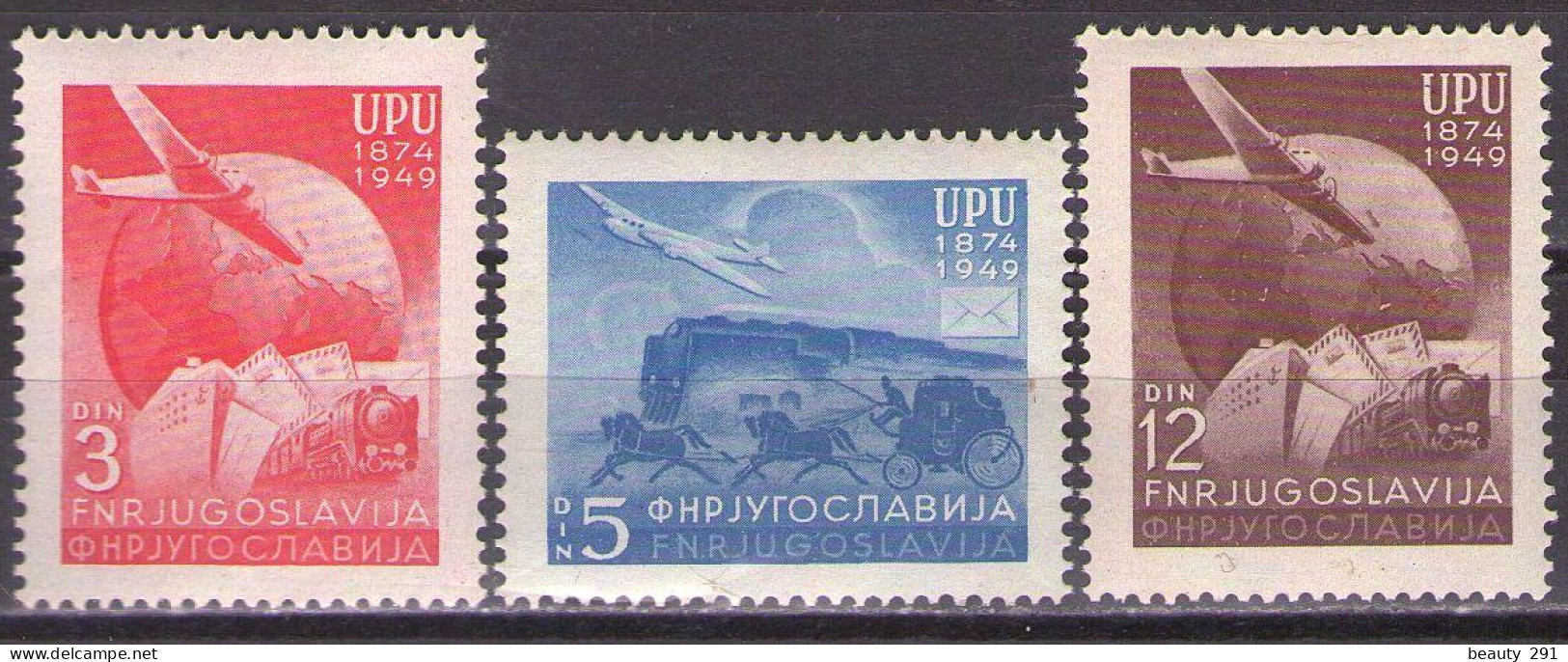 Yugoslavia 1949 - 75th Anniversary Of UPU, Mi 578-580 - MNH**VF - Ongebruikt