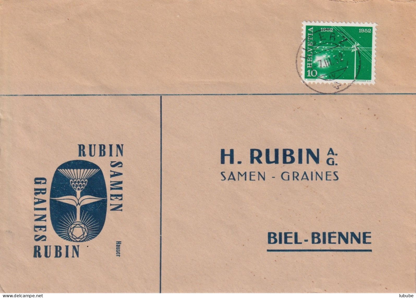 Motiv Brief  "Samen Graines Rubin, Biel/Bienne"  Ligerz       1952 - Cartas & Documentos