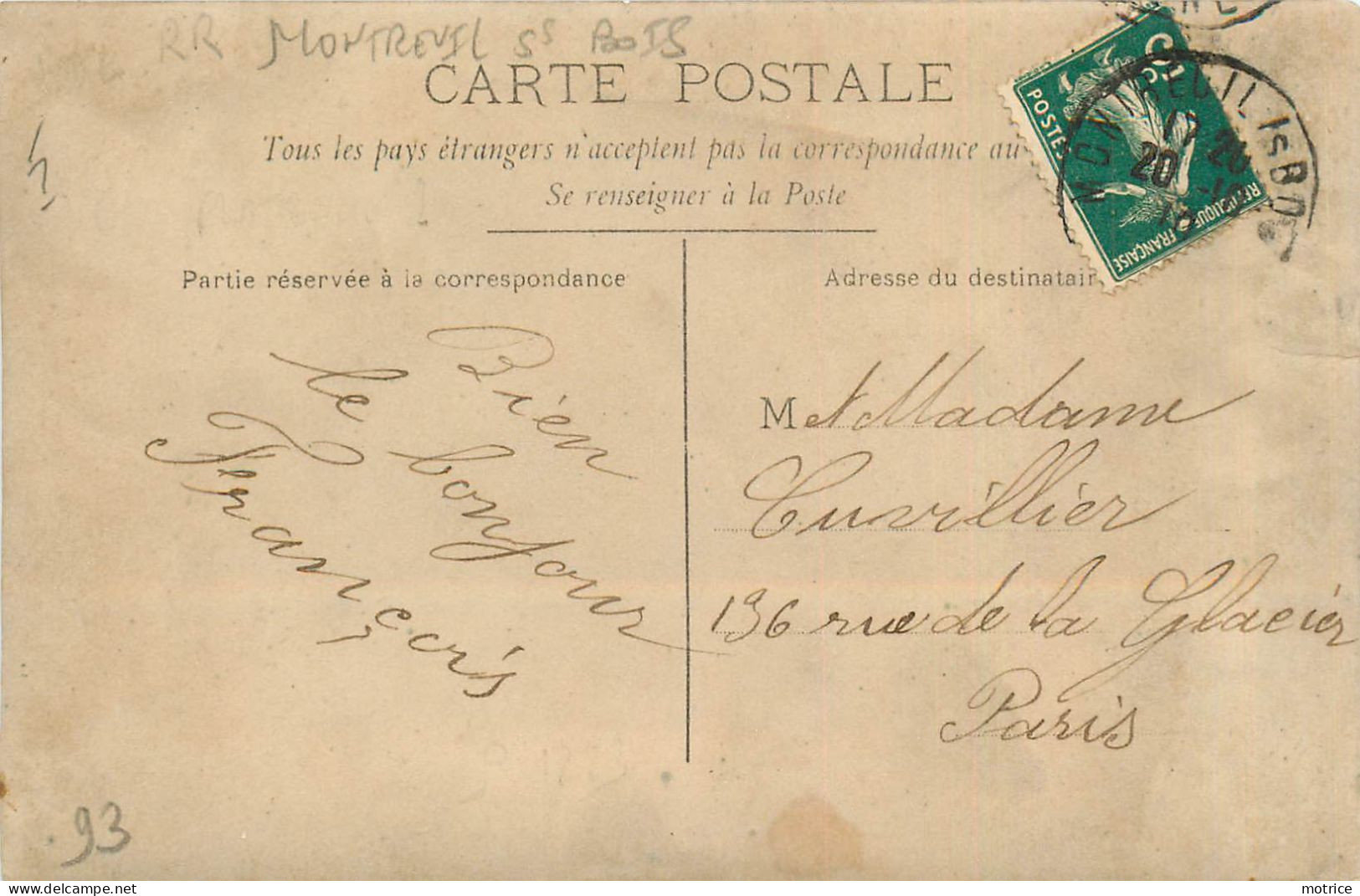 CARTE PHOTO - Découpe De Métal, Couverture Toitures, Cachet De Départ Montreuil Sous Bois. - Artisanat