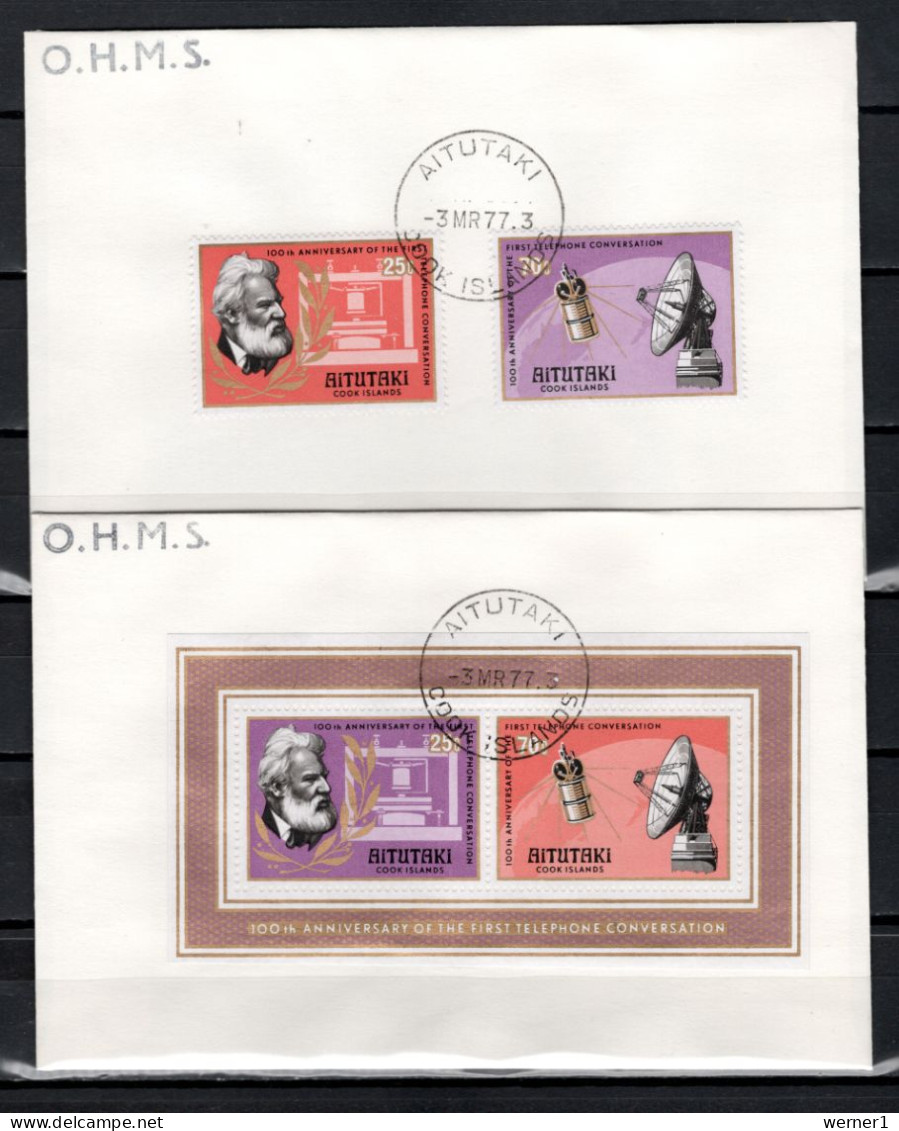 Aitutaki 1976 Space, Telephone Centenary Set Of 2 + S/s On 2 FDC - Oceanía