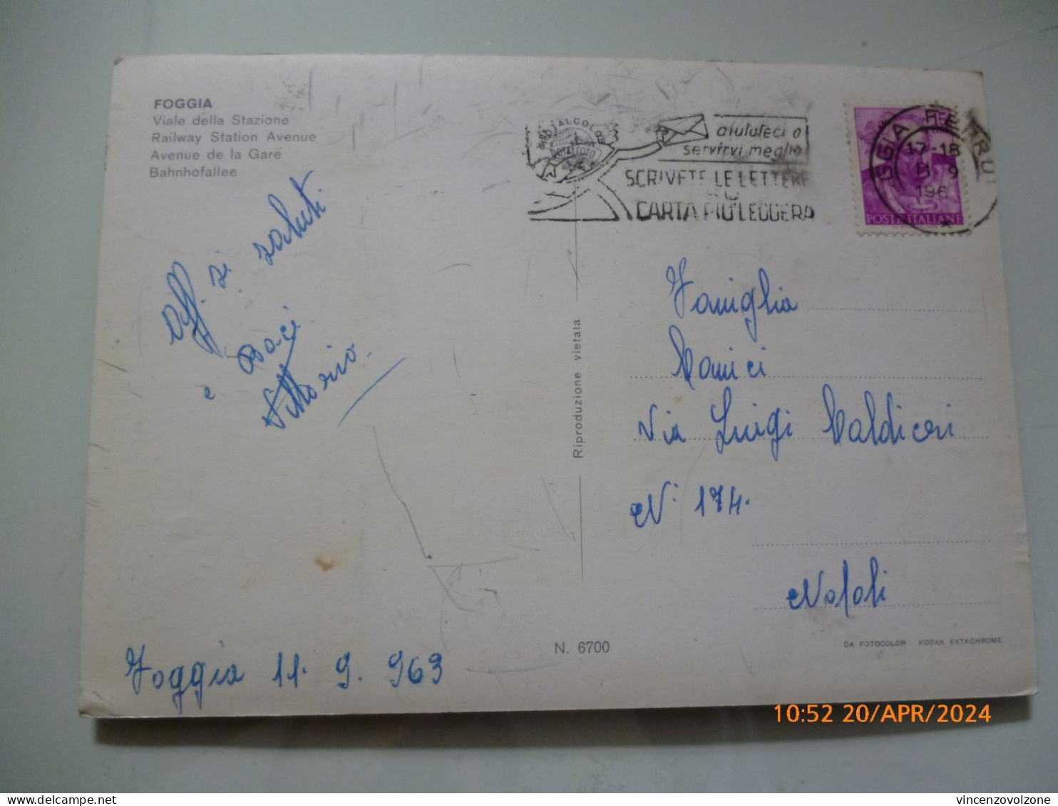 Cartolina Viaggiata "FOGGIA Viale Della Stazione" 1963 - Foggia