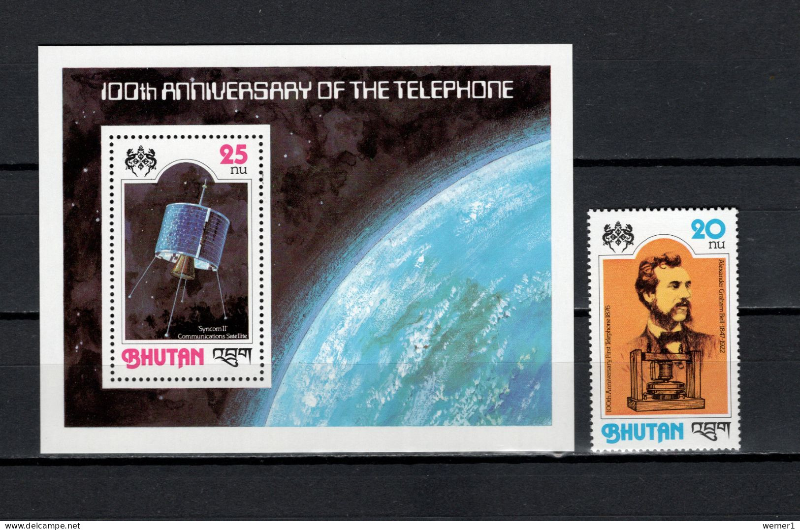 Bhutan 1976 Space, Telephone Centenary Stamp + S/s MNH - Asia