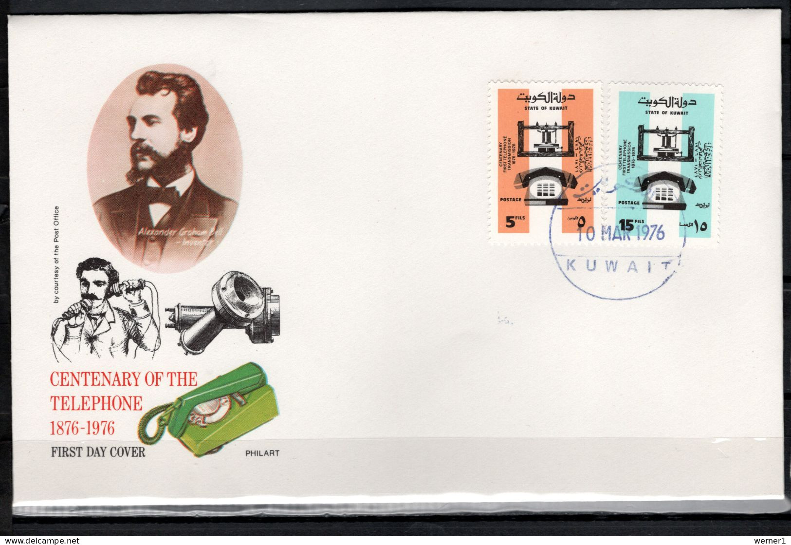 Kuwait 1976 Space, Telephone Centenary Set Of 2 On FDC - Asien